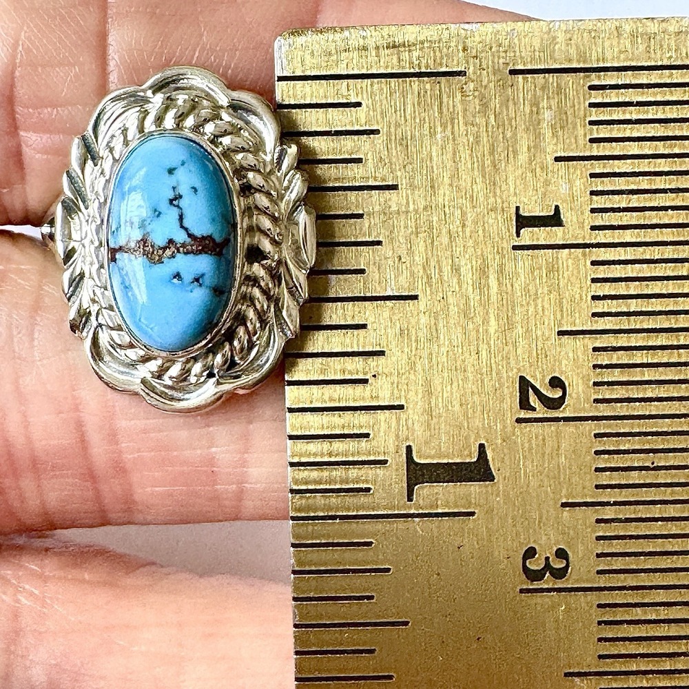 Navajo Blue Golden Hills Turquoise Ring Sz 7 Signed V Chee Sterling Native - Picture 5 of 8